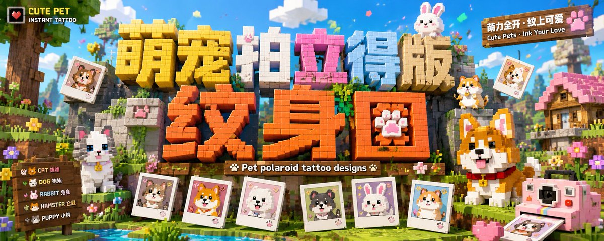 #105 AI宠物图：拍立得 + 纹身设计稿